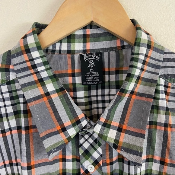 Mens Plaid Button Down Shirt Grey Orange Black Cotton Blend Sz 3XL Big & Tall - Picture 4 of 7